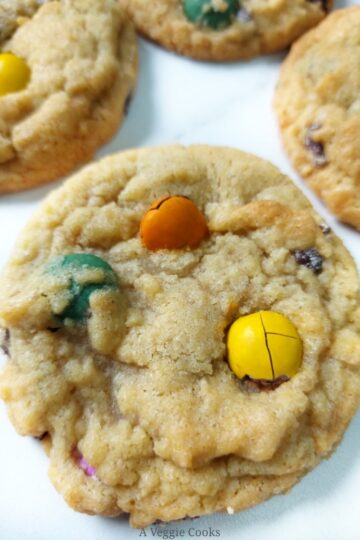 Vegan cookies with colourful chocolate drops