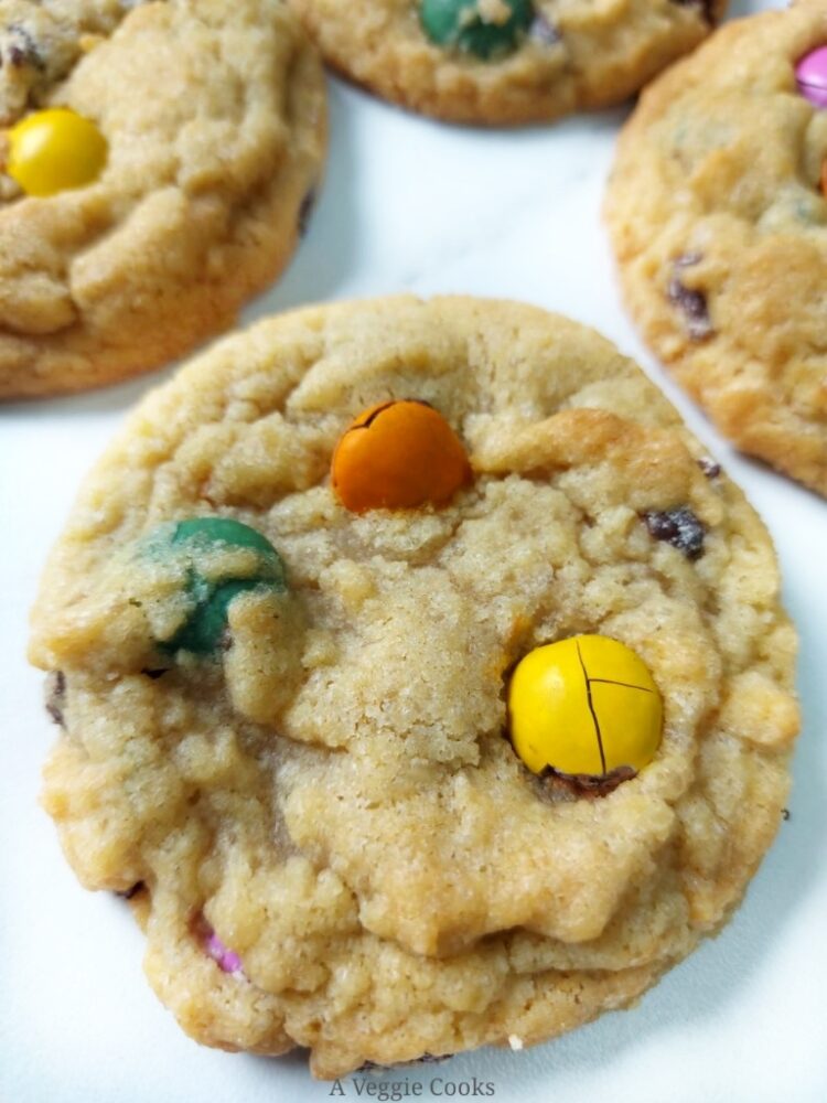 Vegan cookies with colourful chocolate drops