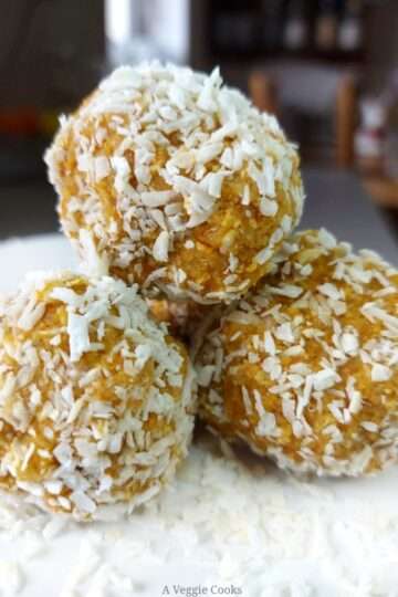 Apricot energy balls in a pile